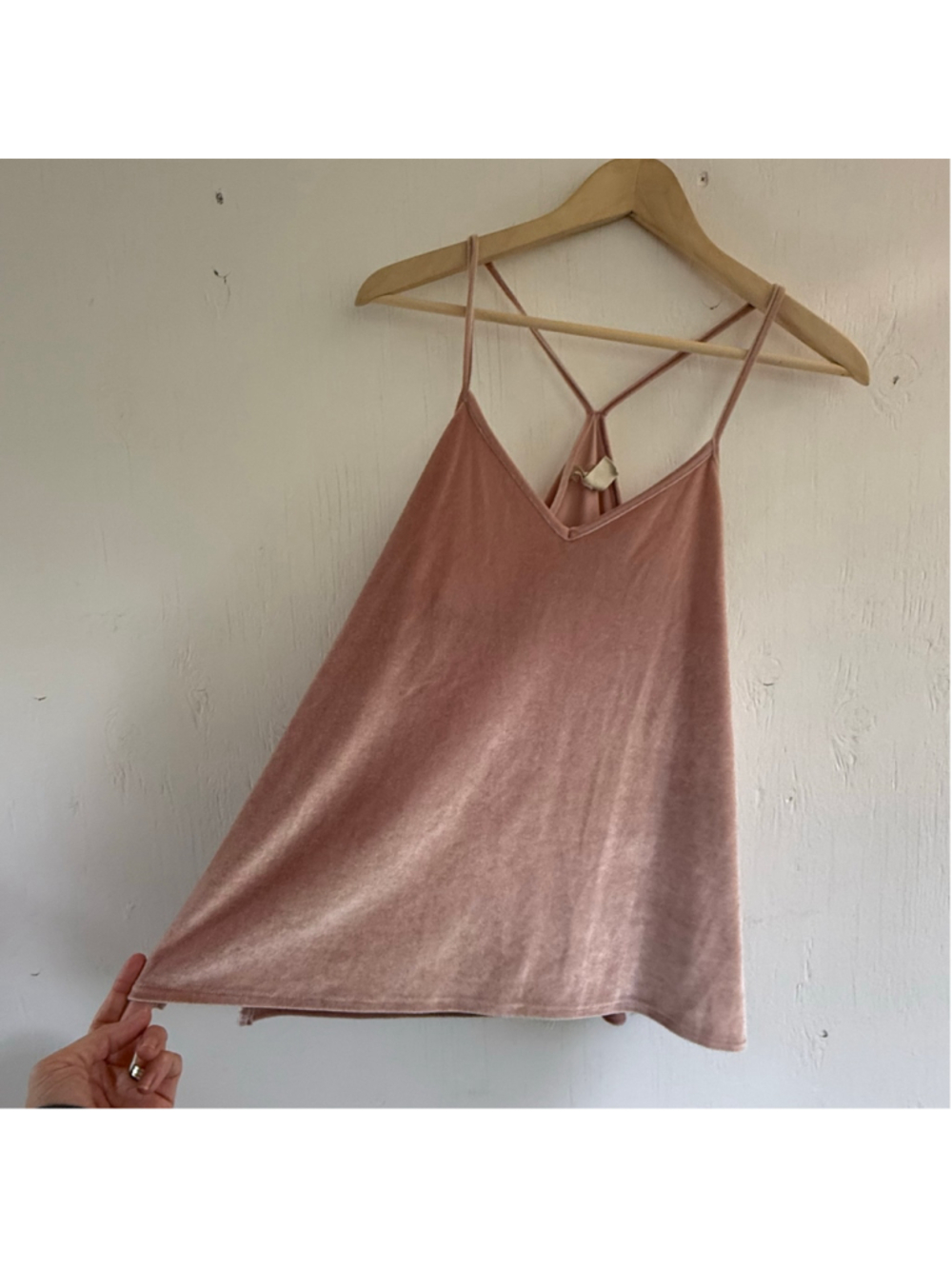 Madewell Crushed Velvet V-Neck Cami Tank Top Blush Pink M